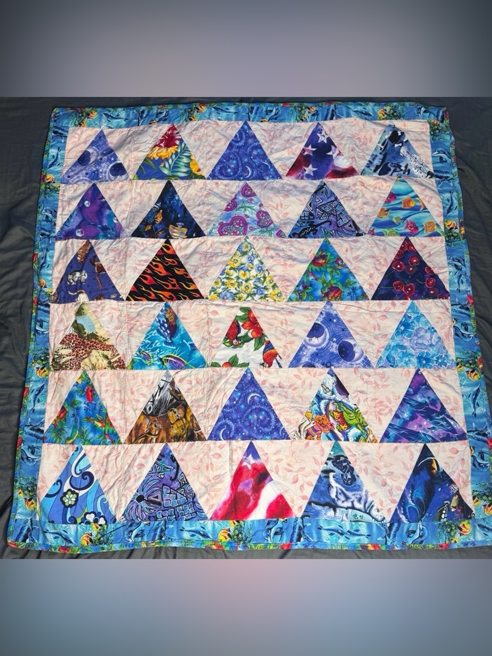 Vintage Handmade vintage triangle patch quilt unique & reversible
